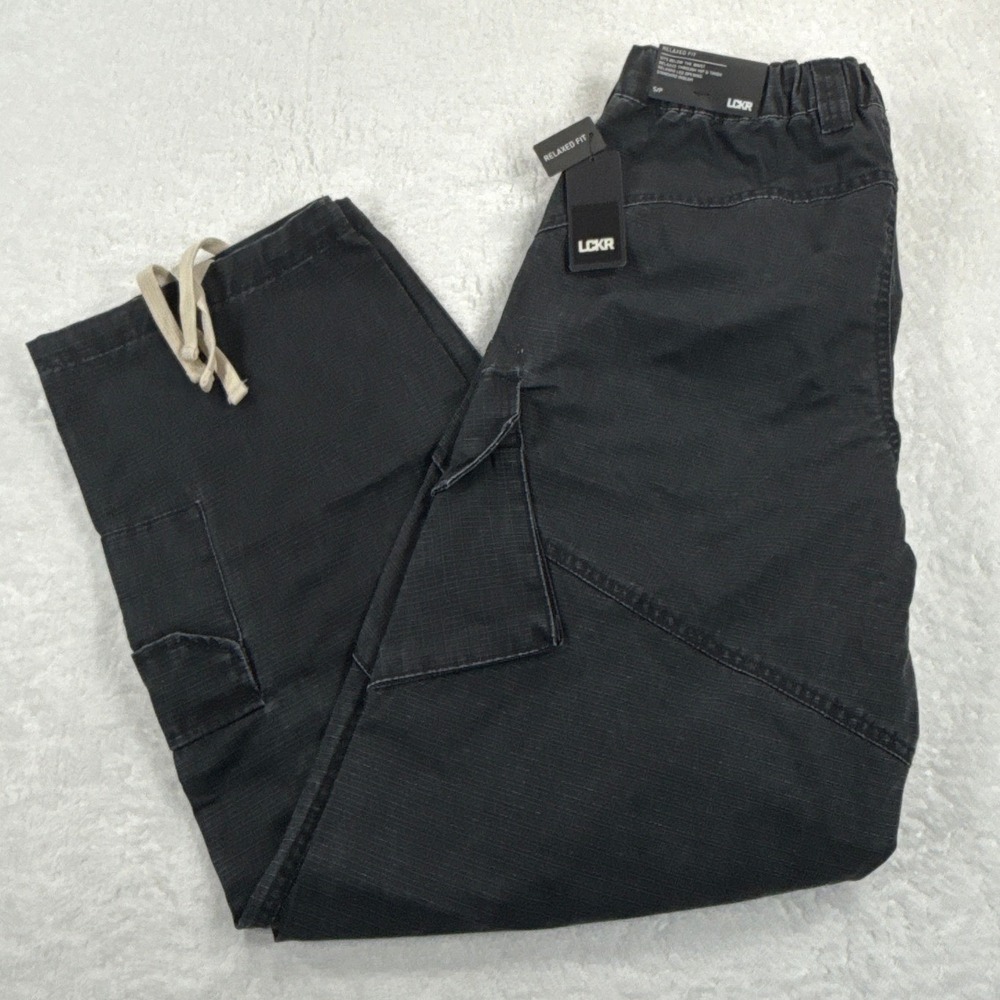 LCKR Mens Palermo Cargo Pants Small Black‎ Relaxed Fit Utility Ripstop NWT
